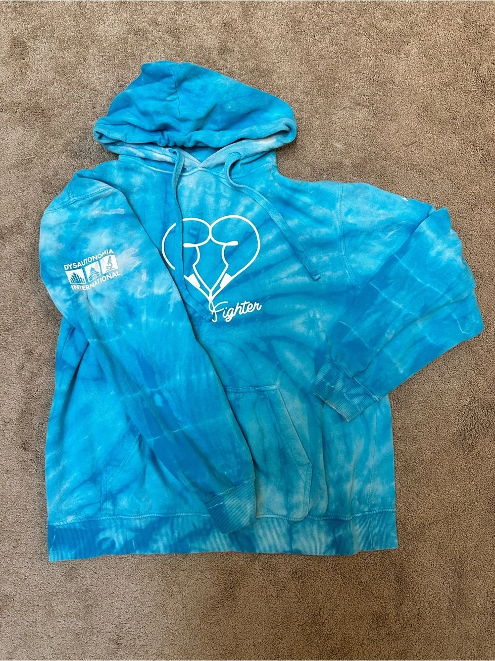 Blue Tie-Dye Dysautonomia International Pullover Hoodie Sz L POTS Awareness